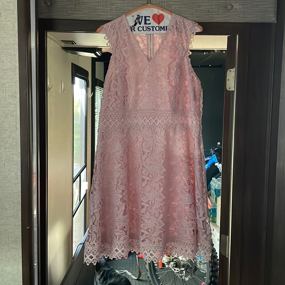 Ted Baker - Petal Pink Lace Overlay Dress - Size 14 (Ted 5)